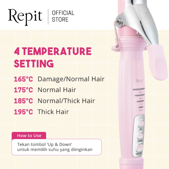 Repit Hair Styler Pengeriting Rambut Curling Iron 32MM - Pink